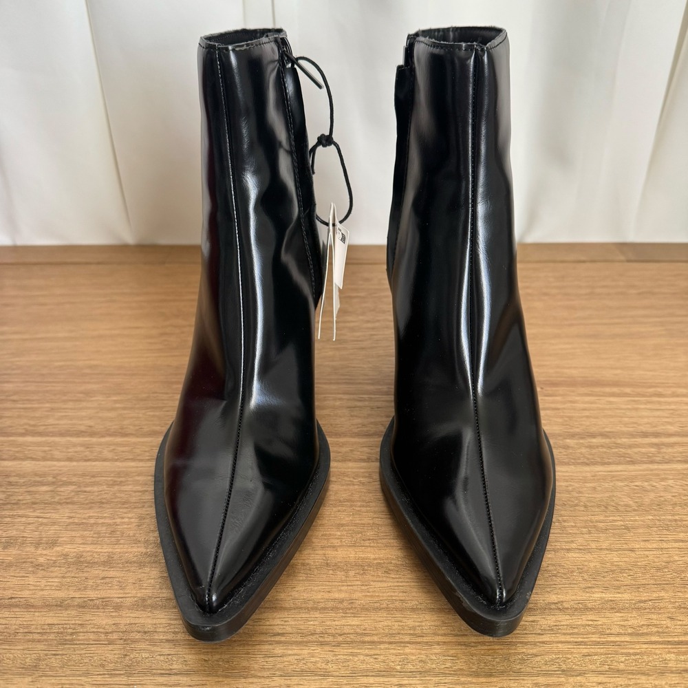 Zara Ankle Boots Womens 6.5 Black Pointed Toe Block Heel Zip Starfit Modern NWT - Picture 7 of 12